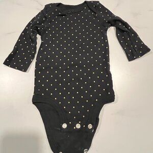 Carter's One Piece Bodysuit Baby Girls 6Month Black Gold Polka Dot Bow Crew Neck